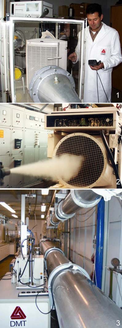 1) Testing of an ambient air fliter  2) Determination of the cleaning efficiency of a deduster  3) Standard conform test rig (DIN EN 1822)